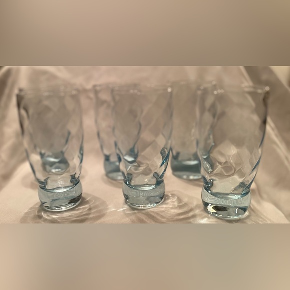 Six (6) Ice Blue Highball Diagonal Diamond Optic Weighted Barware Glasses Rare - Picture 2 of 7